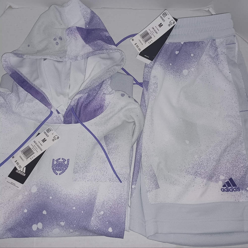 Adidas Donovan Mitchell SS Hooded Shooter Top & Matching Shorts. New. Mens M & L